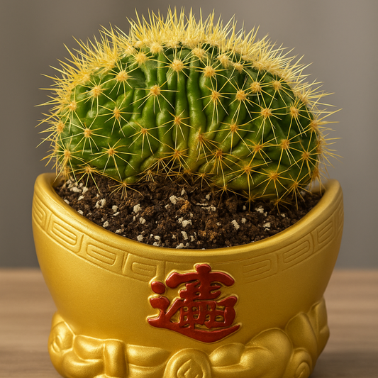 Crested Golden Barrel Cactus 8" – Rare Wave Crest, Collector-Friendly, Easy-Care